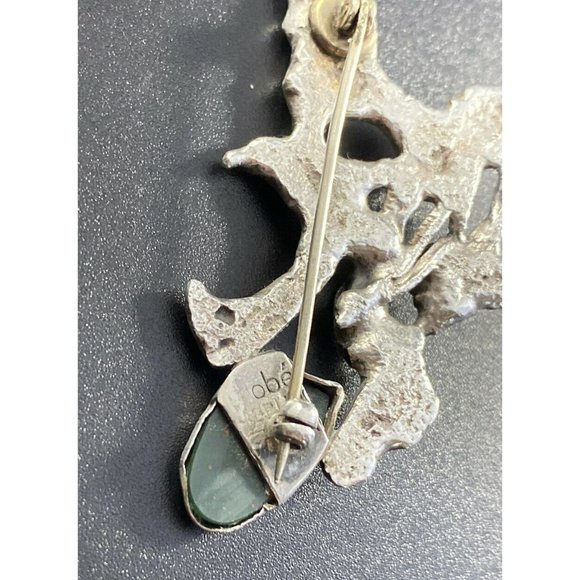 Vintage Hobe Cast Sterling Silver Brooch Green Stone Fine  Vintage Hobe Cast Sterling Silver Brooch Green Stone Fine Rare Intricate Pin